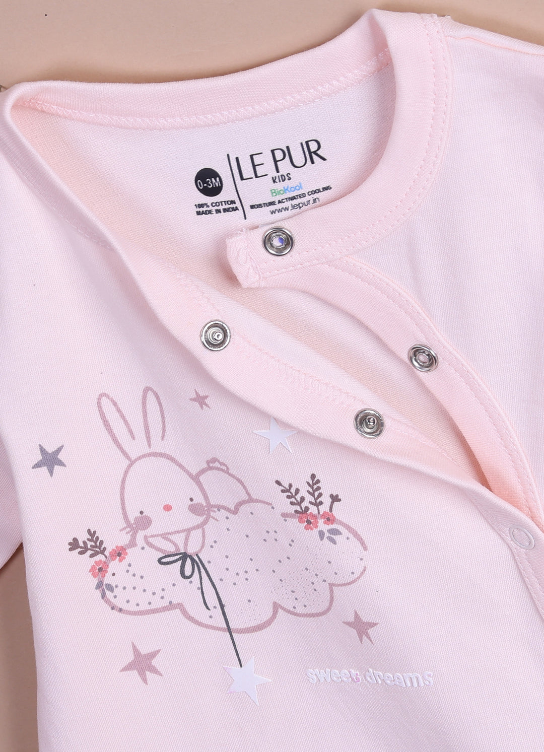 Le Pur Biocool Cotton Baby Girl All-In-One Set – Bodysuit, Sleepsuit & Cap (Peach) - LE PUR!